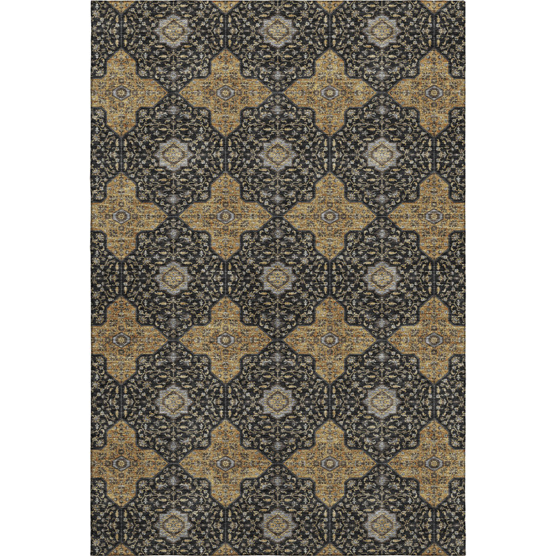 Premium Machine Washable Mayfield AMF2410 Oriental Rug, Black, 10' x 14'