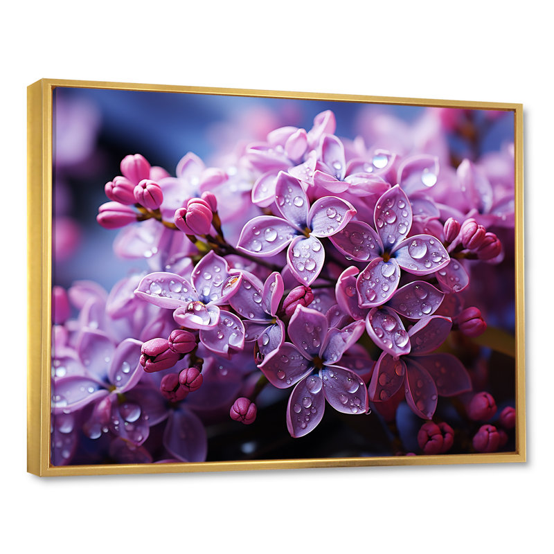 «Pink Lilacs Photo Harmony I» sur toile, Cadre flottant doré, H 12 po x l 20 po x P 1 po