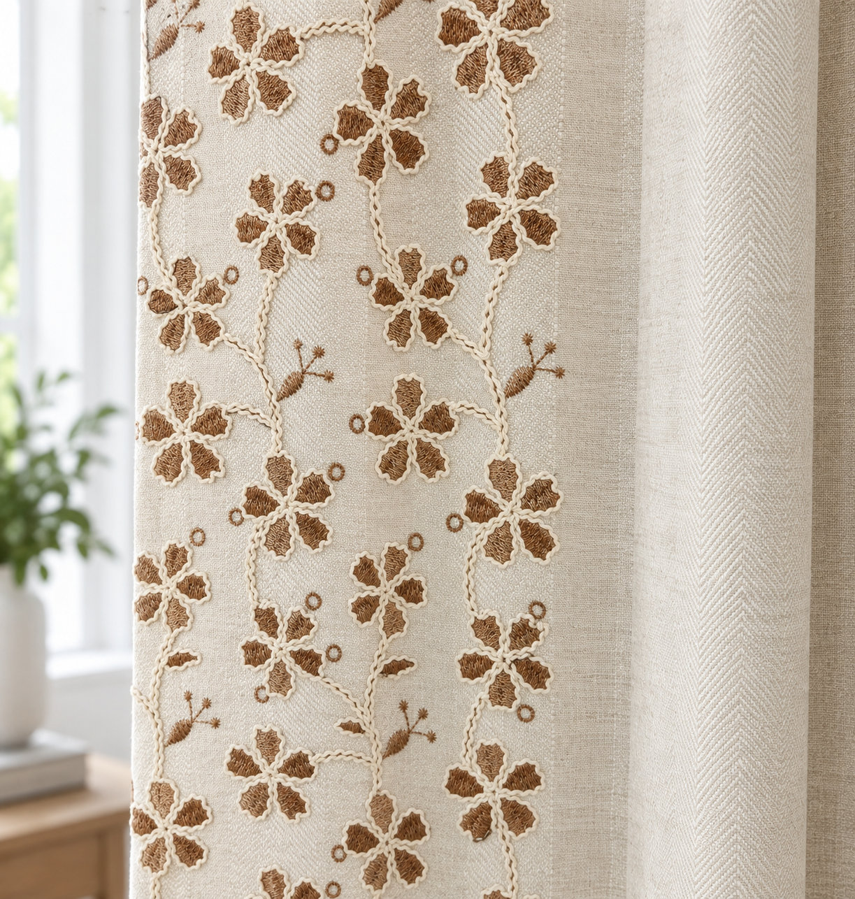 Rosalind Embroidered Floral Linen-Blend Semi-Sheer Curtain Panel