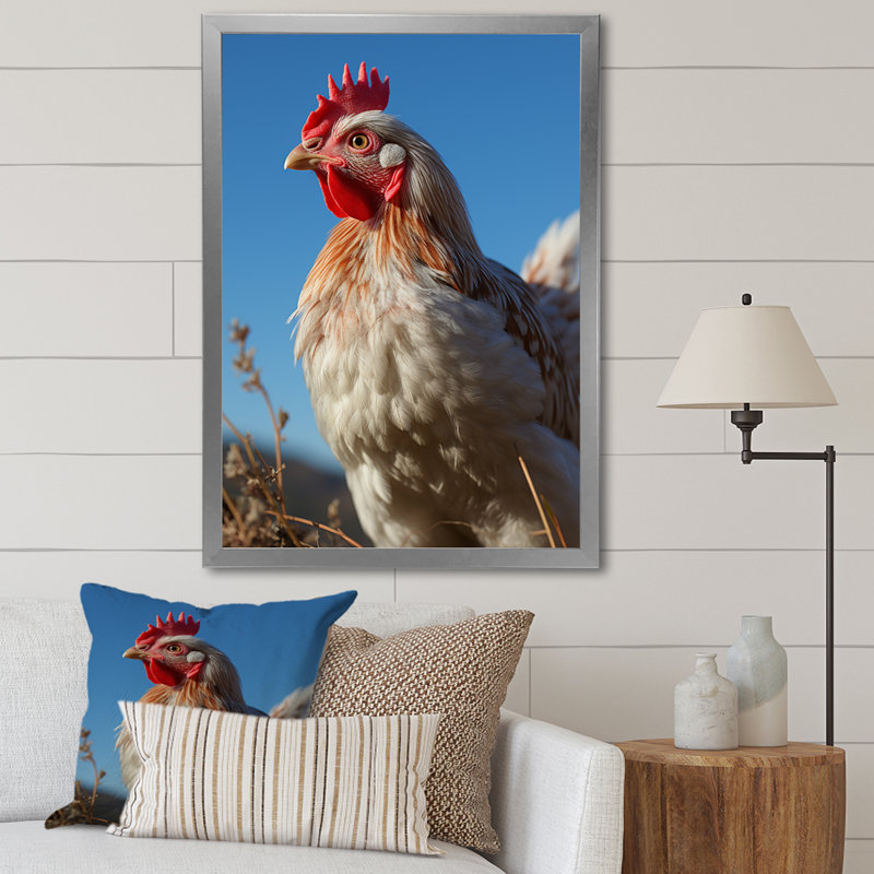 Photo de coq - Art mural de poulet, H 40 po x l 30 po x P 1,5 po, Cadre photo argenté