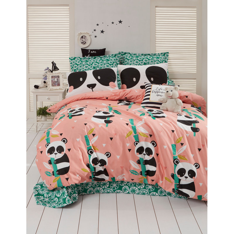 Ensemble de housse de couette 100% coton Winridge rose / vert / noir / blanc