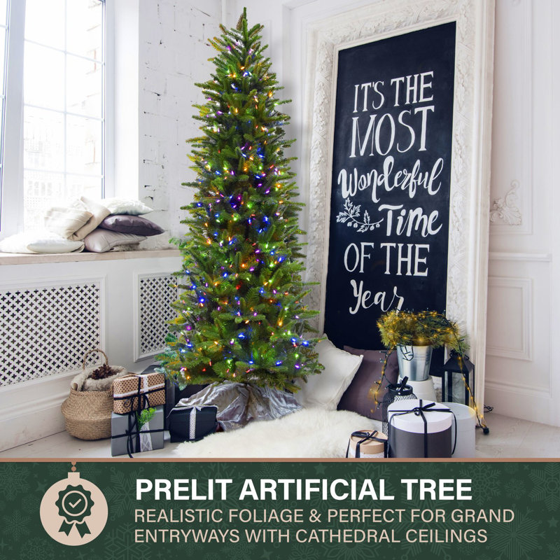 Carmel Slim Green Pine Trees Artificial Christmas Tree with 550 with Colored and White LED String Lights, 108" H