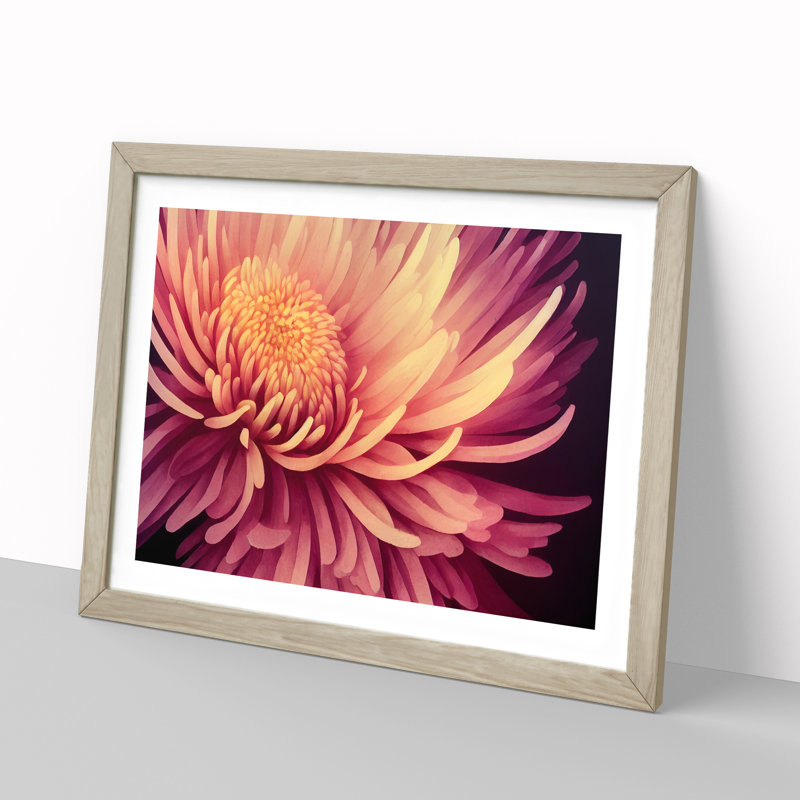 Contemporary Chrysanthemum Flower - Framed Print, 34cm H x 46cm W x 2cm D, Oak