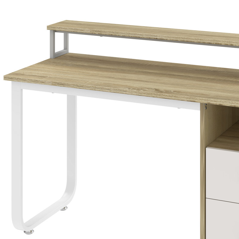 Bureau d'écriture 47,2 po avec station de charge et lumière DEL Broddrick, Gris / Blanc