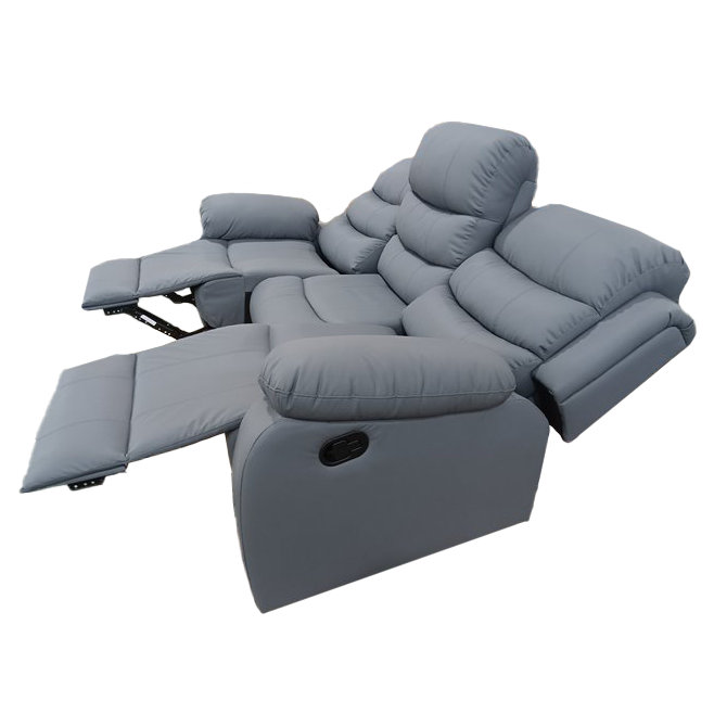 Sybley 3 Seater Faux Leather Reclining Sofa, Grey