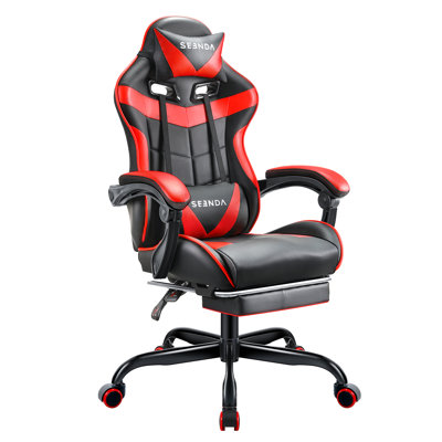 Adjustable Reclining Ergonomic Faux Leather Swiveling Pc & Racing Game Chair With Footrest