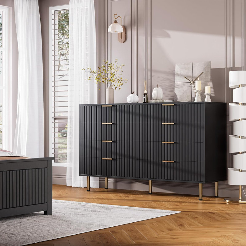 Modern 8-Drawer Wooden Dresser, 55" Wide Chest of Drawers with Deep Storage for Bedroom, Living Room, Hallway, or Kids Room