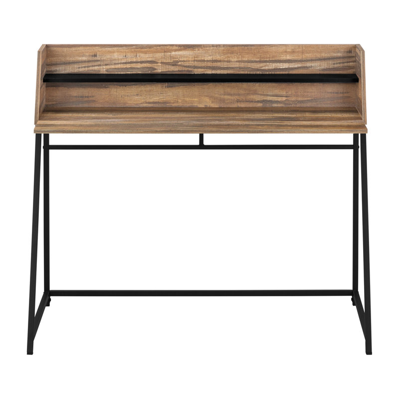 Bureau d'ordinateur de 48 pouces avec huche et tablettes de rangement, finition brun aspect bois récupéré