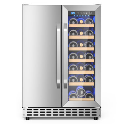 Eorice 24" 21-Bottle & 88-Can Hybrid Door Dual Zone Built-In or Freestanding Under Counter Refrigerator, Curved Handle — FIN-0019356 | Fridge.com
