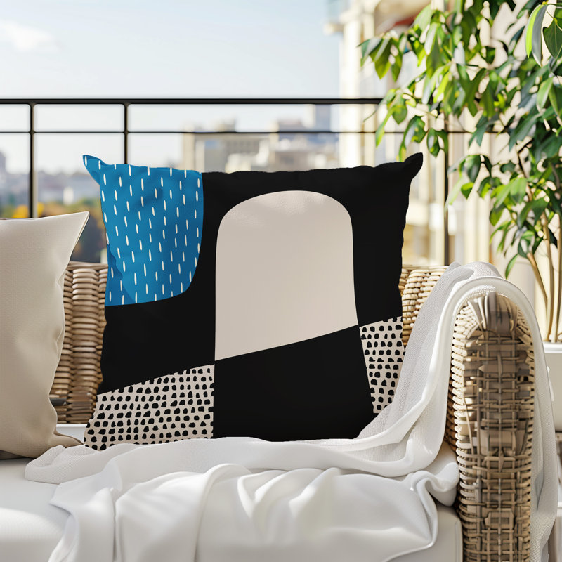 Coussin carré intérieur / extérieur pia, H 17 po x l 17 po, Turquoise / noir / blanc cassé