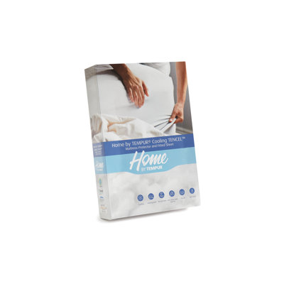 TEMPUR Cooling Mattress Protector And Fitted Sheet. White 