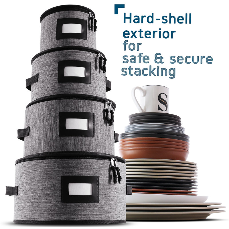 Gray Hard Shell Dinnerware Storage Set with Dividers