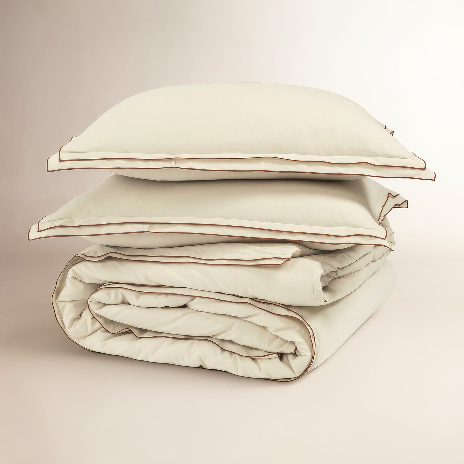Hampton Embroidered Cotton Duvet Cover Set, King Duvet Cover + 2 King Shams, Beige
