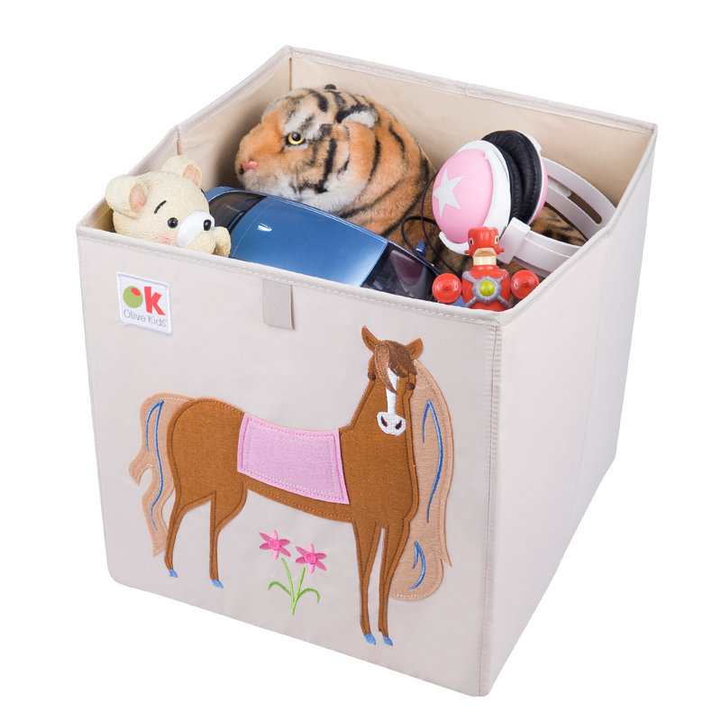 Wildkin Beige Fabric Kids Storage Cube with Horse Design