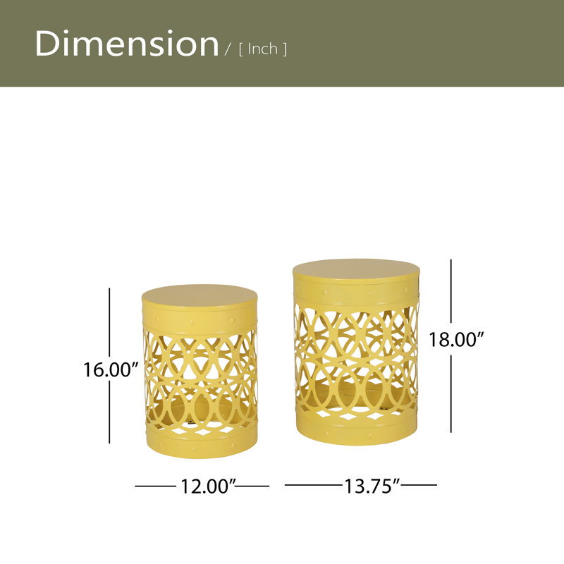 Outdoor Metal S/2 End Table, Yellow