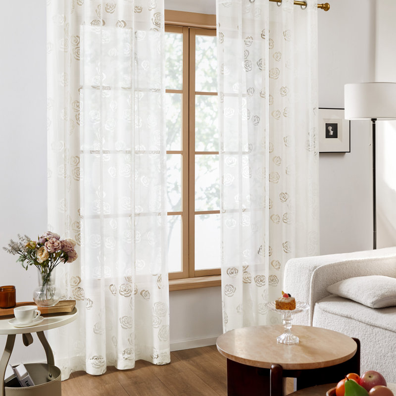 Otella Sheer Curtain Pair, Beige, 52" W x 54" L