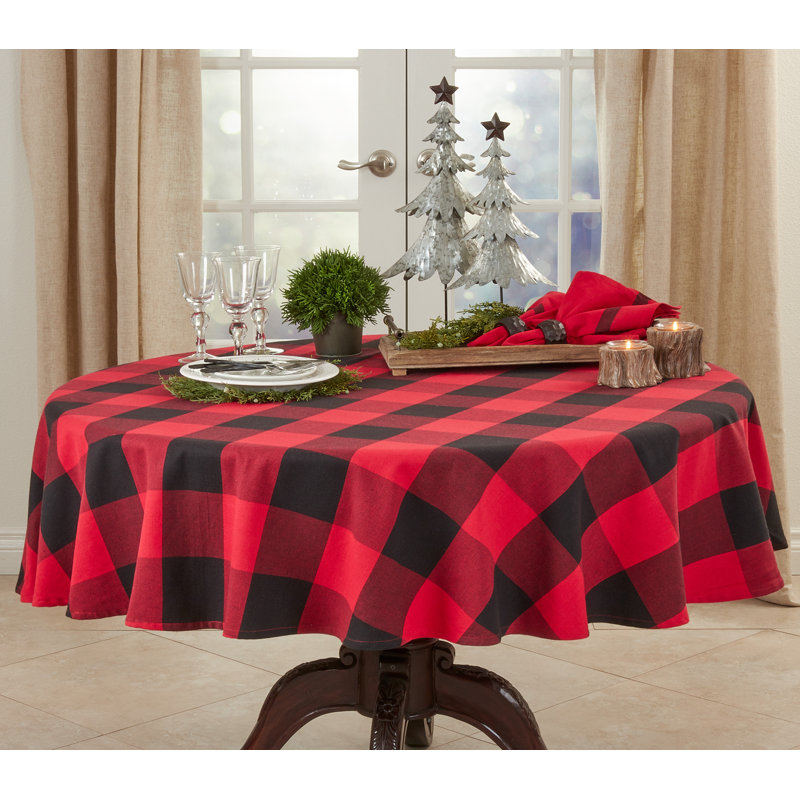 Red and Black Buffalo Plaid Cotton Round Tablecloth
