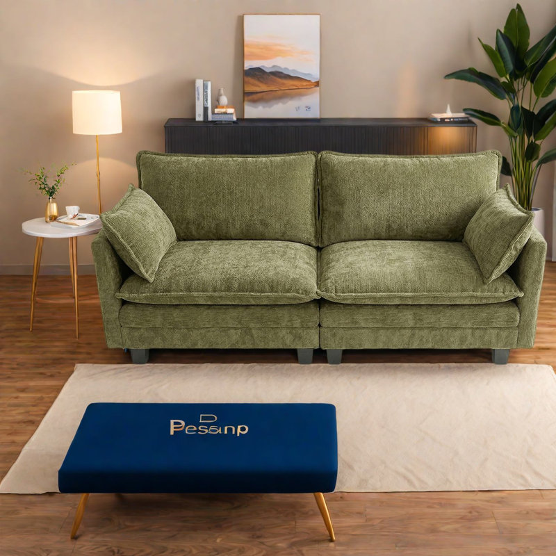 Canapés avec chargement USB, canapé deux places compact et moderne en chenille verte pour la maison, Vert