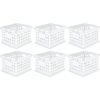 6-Pack White Stackable Plastic Storage Crates With Handles – Multipurpose Organizer Boxes For Home, Office, Dorm, Garage, And Utility