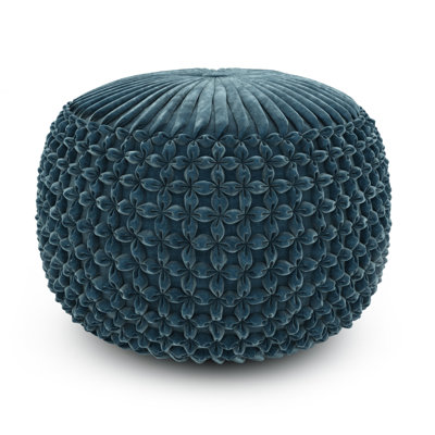 Pouf rembourré en velours bleu sarcelle avec plis capitonnés Renee