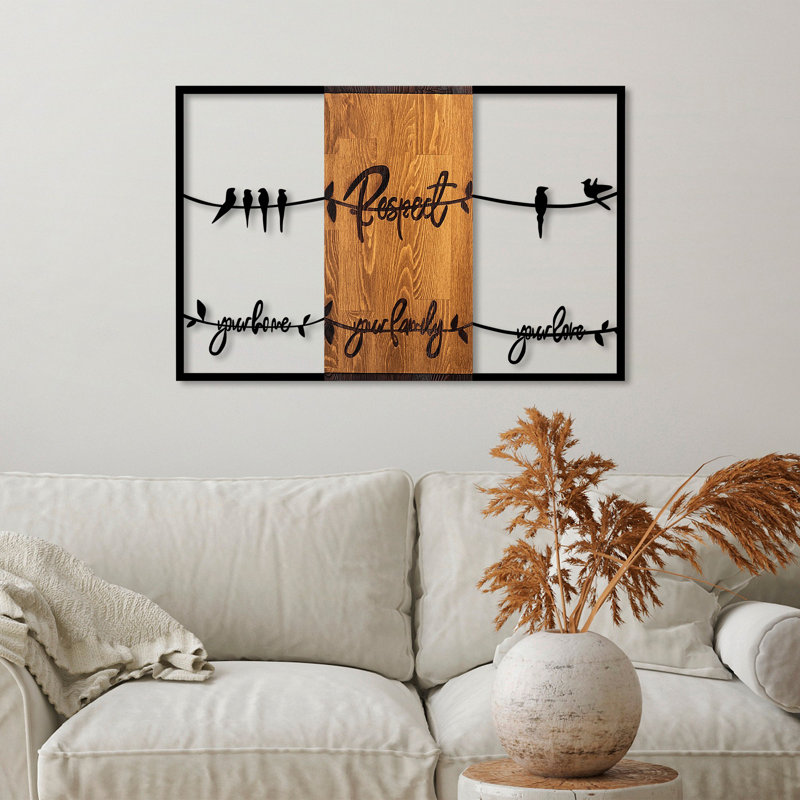 Élégant accessoire mural décoratif en bois, noyer et noir, 34,6 po x 22,4 po | 100% bois (épaisseur: 1,2 po) et métal durable (épaisseur: 0,06 po) | Installation murale facile et décoration élégante