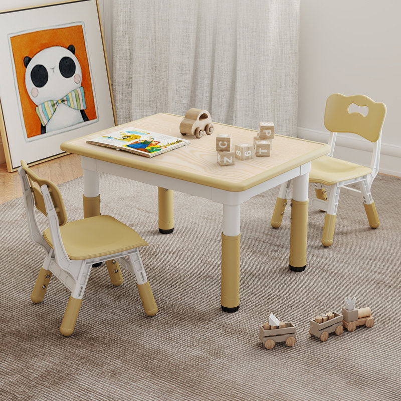 Angello Kids 3 Piece Play Or Activity Table and Chair Set, Brown/Natural Wood