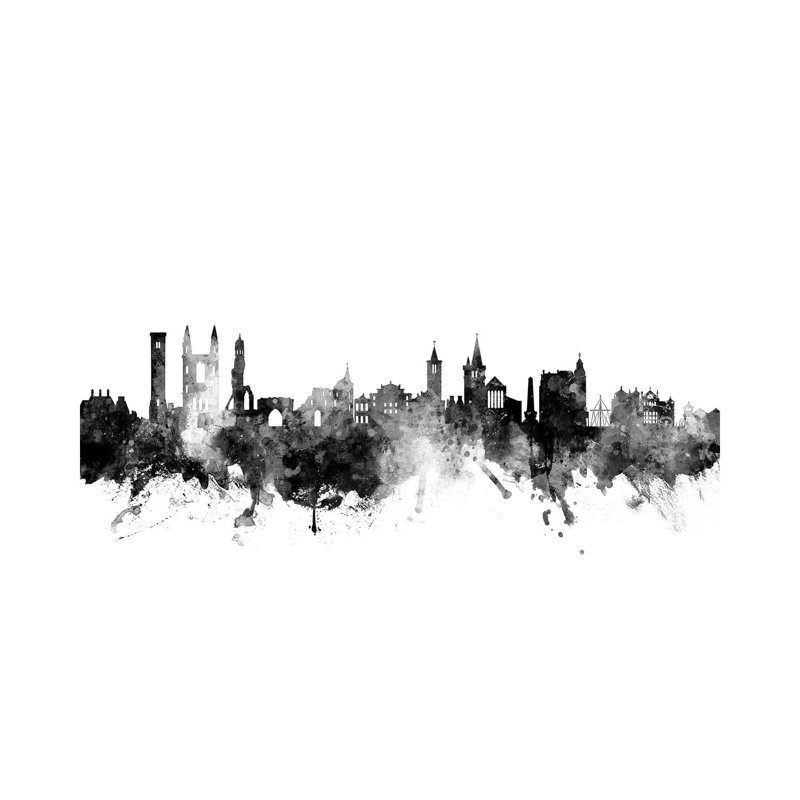 St, Andrews Scotland Skyline in Black and White by Michael Tompsett - 1 Piece Wrapped Canvas Wall Art