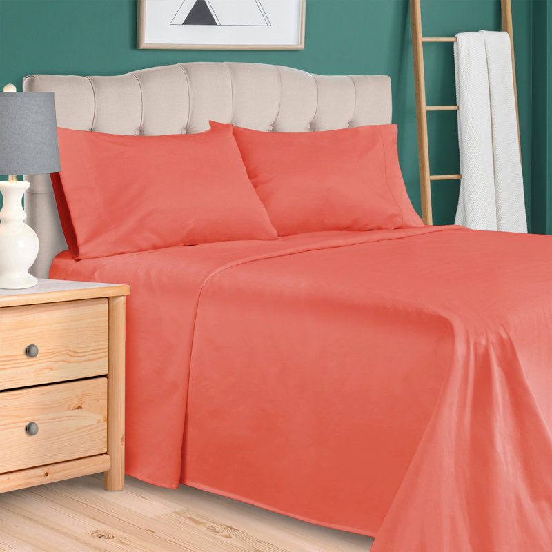 Ensemble de draps en coton Superior Bedding, Ensemble de draps pour grand lit + un drap-housse , Corail uni