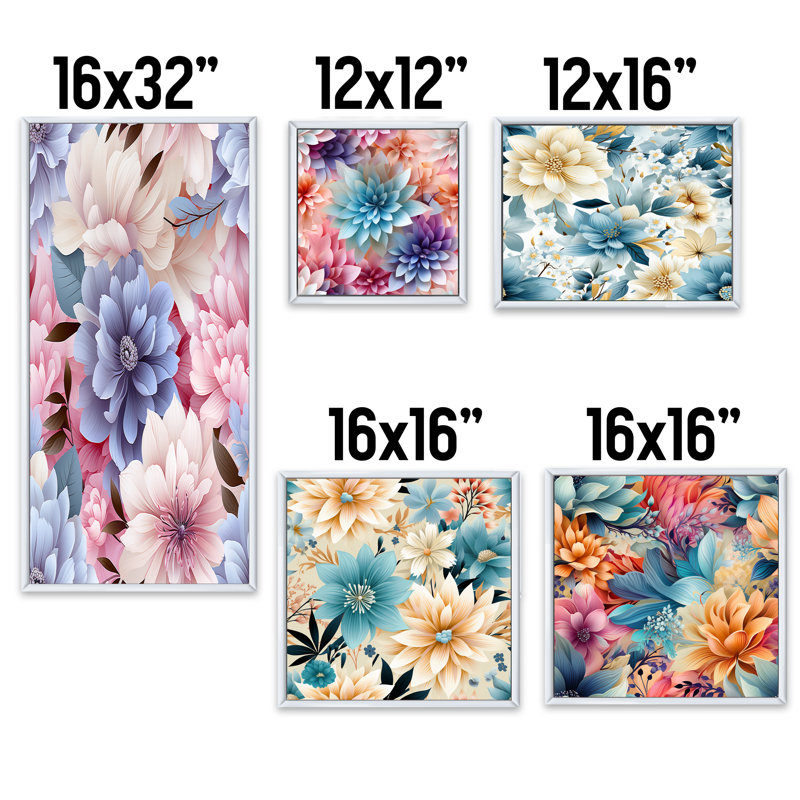 Grecia - Ensemble de 5 décorations murales florales, Cadre flottant blanc