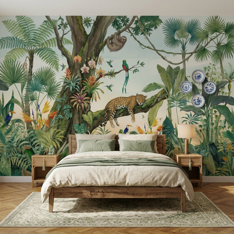 Papier peint léopard forêt tropicale, Texturé non collé, 140 po x 108 po