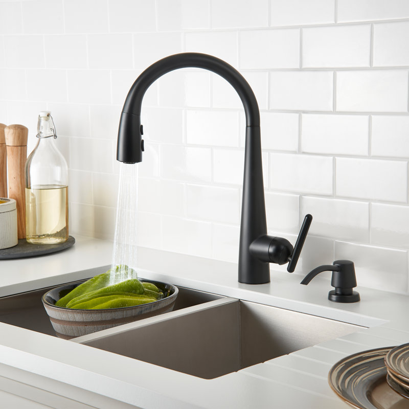 Pull Down Single Handle Kitchen Faucet with Soap Dispenser