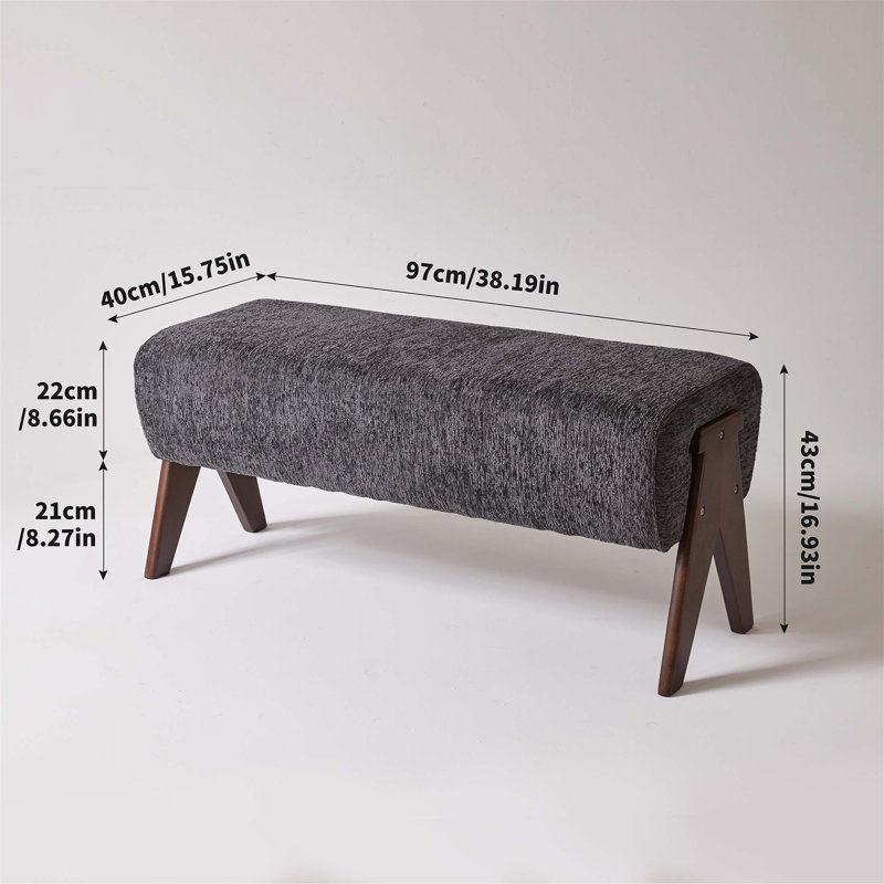Banc en tissu de chenille décoratif moderne, banc d'entrée ergonomique rembourré avec pieds en bois massif, repose-pieds rembourré pour vestibule et chambre à coucher