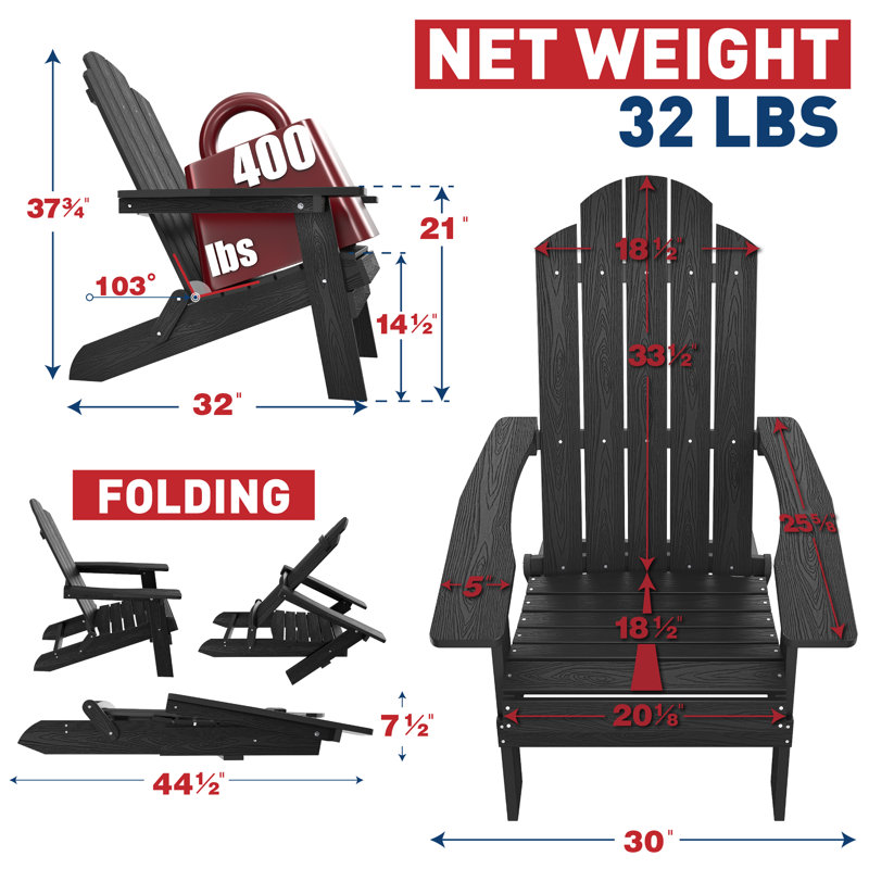 Foldable Outdoor Adirondack Chair, Black