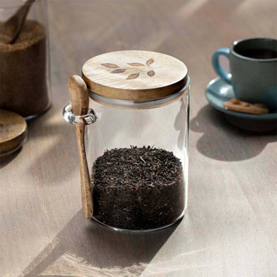 Kitchen Storage Glass Jar with Wooden Lid & Spoon, Perfect for Organizing and Storing Everyday Essentials in Style.