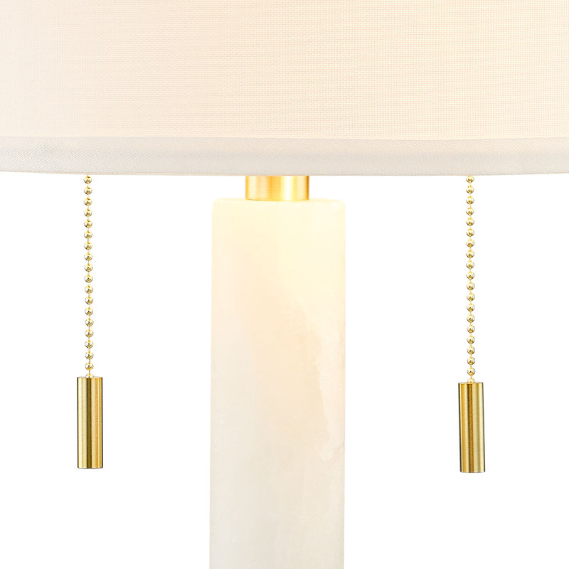 Elegant White Alabaster and Gold Table Lamp Set with USB