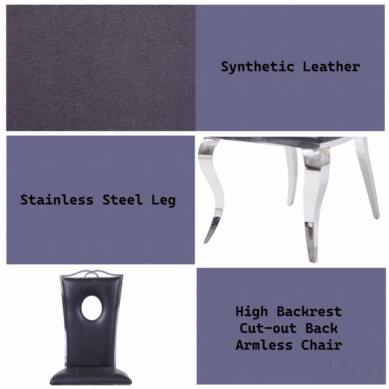 Ensemble de 2 chaises de salle à manger, cuir synthétique et chaise d'appoint en acier inoxydable