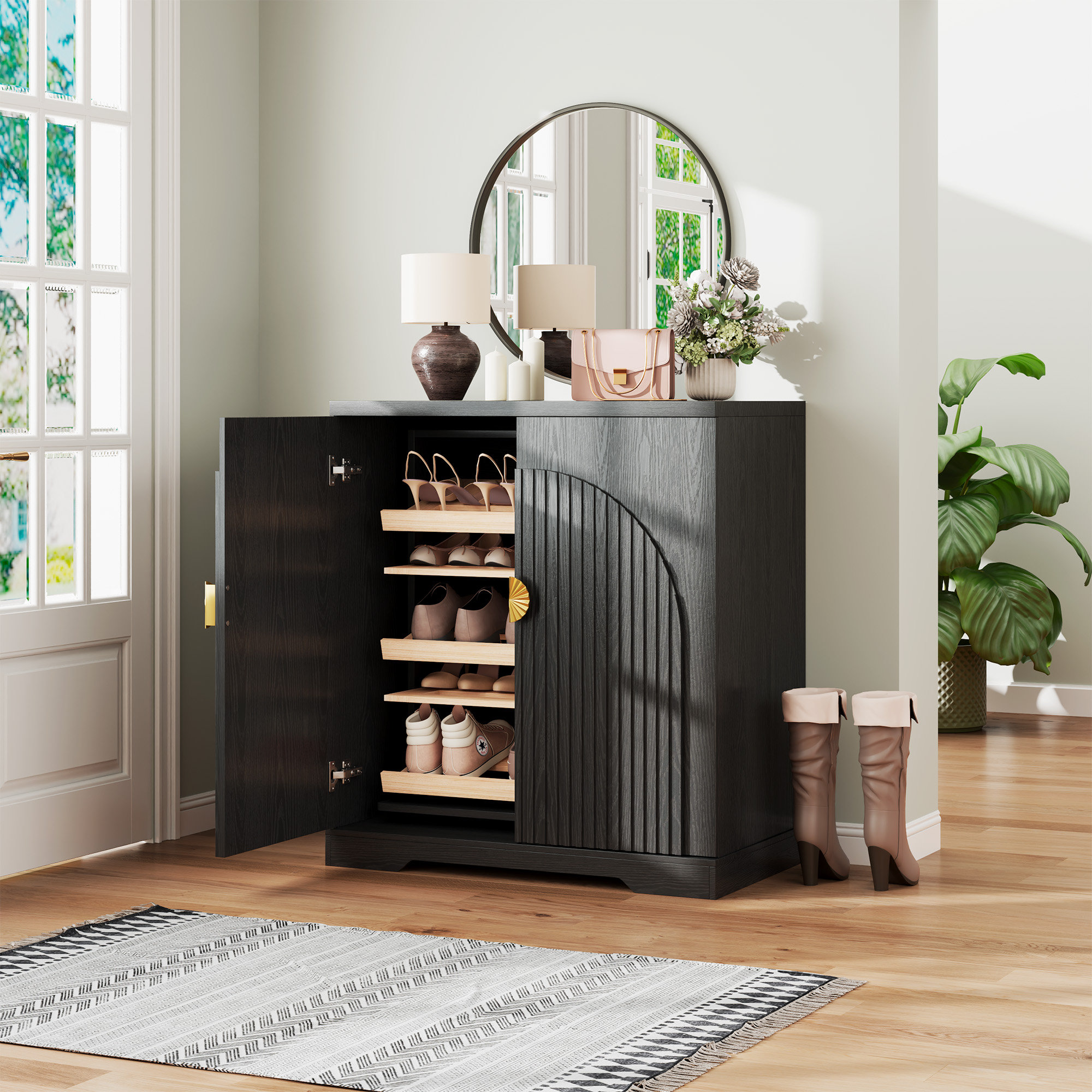 Latitude Run 5-Tier Shoe Cabinet with Rotating Shoe Rack, Freestanding Shoe Storage Cabinet for 30-35 Pairs | Wayfair.co.uk