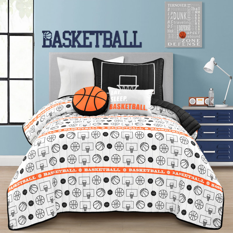 Ensemble de courtepointe réversible Basketball Game, Courtepointe pour lit simple, 1 taie décorative e