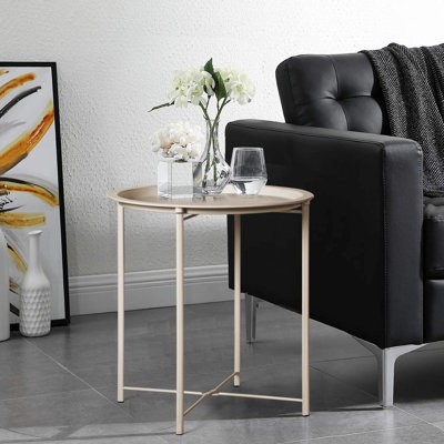 Table d'appoint pliable compacte - Plateau en métal antirouille pour l'intérieur et l'extérieur