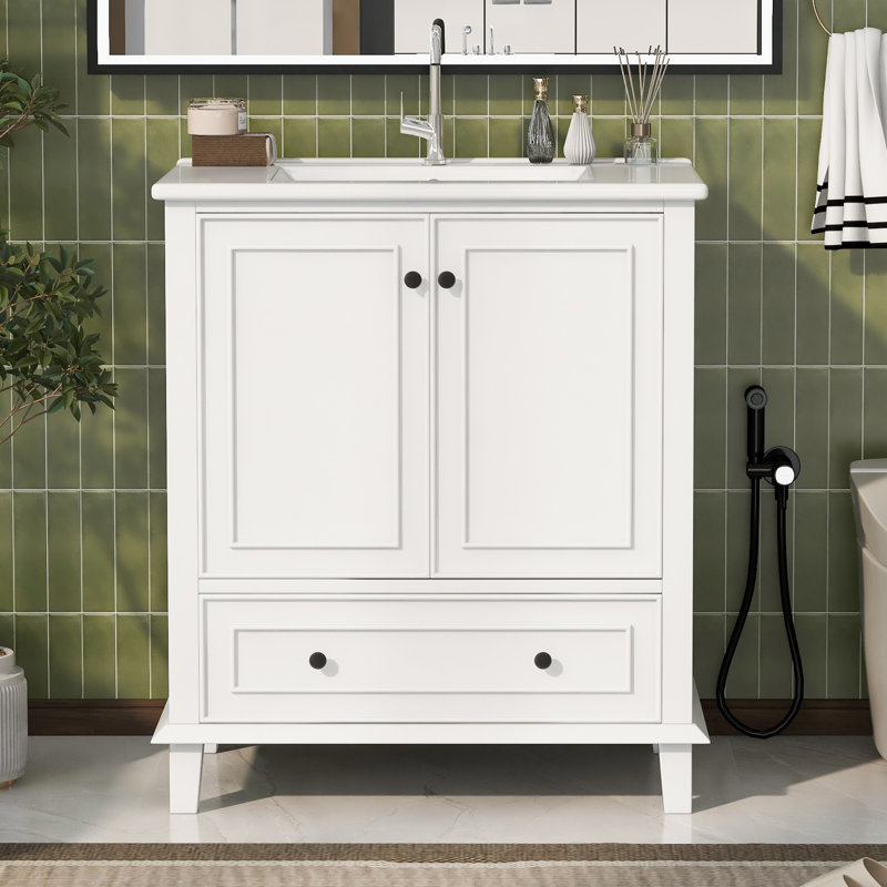 Single Bathroom Vanity with Ceramic Basin, White
