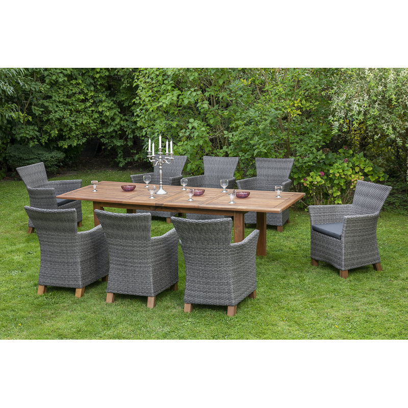 Irick 8 - Person Acacia Solid Wood Patio Dining Set Extendable Rectangular Table