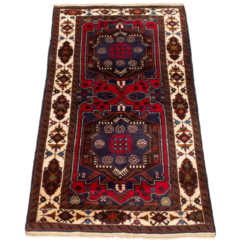 Tapis unique en laine noué à la main de style années 1990 de 3 pi 7 po x 6 pi 11 po rouge Hellena