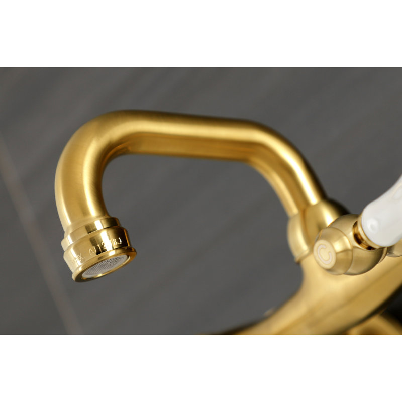 Kingston Brass Kingston Two-Handle 2-Hole Wall Mount Bar Faucet, Brushed Brass, Lever Handle