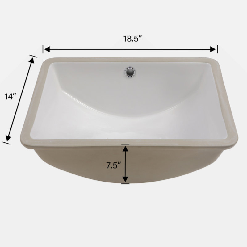 18.5"X14"  Ceramic Rectangular Undermount Bathroom Sink With Overflow