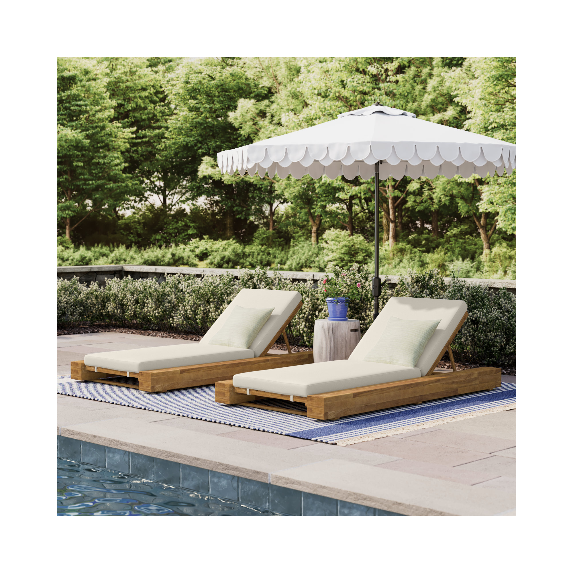 Donnie 39'' Outdoor Acacia Chaise Lounge, Sandblast Teak Frame/Cream Cushion