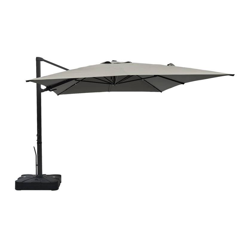 Parasol de patio en porte-à-faux rotatif 10 pi x 13 pi 360 ° avec base, Gris