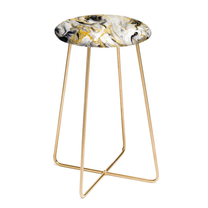 Tabouret de bar 25 po Marble, Noir / Blanc / Doré