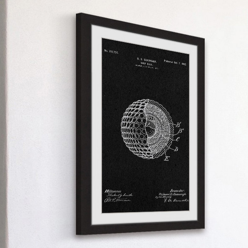 « golf ball 1902 black paper » par steve king, reproduction d’art encadrée, H 24 po x l 16 po x P 1,5 po