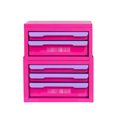 Rose Red - Purple Five Drawer Storage Box For Desk Stationery And Dressing Table Storage, Steel Construction, Water Proof, Easy Access Office Workstation Cosmetic Build, Stackable Design, To Clean
