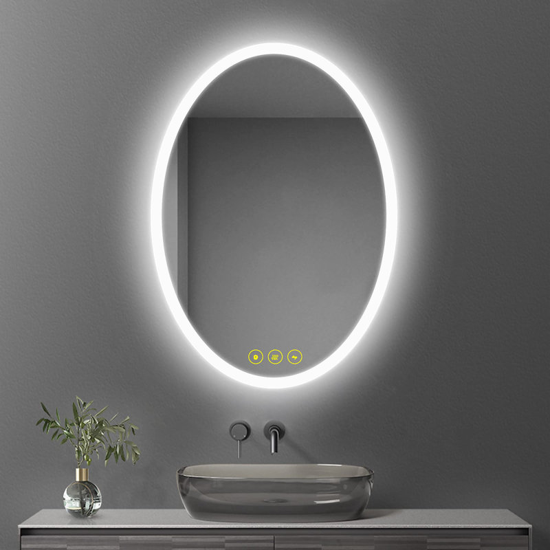 Brue Oval Frameless LED Mirror - Anti-Fog, Dimmable, Perfect for Bathroom/Vanity Use, 28" x 20"